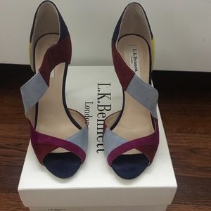 LK Bennett Open Toe Multi Color Suede Sandal